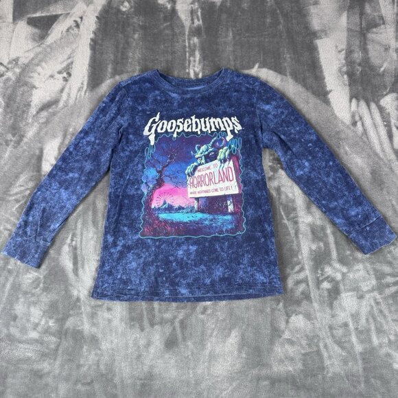 Goosebumps Long Sleeve Tshirt Kid Size 10 Horrorland Blue - Picture 1 of 7
